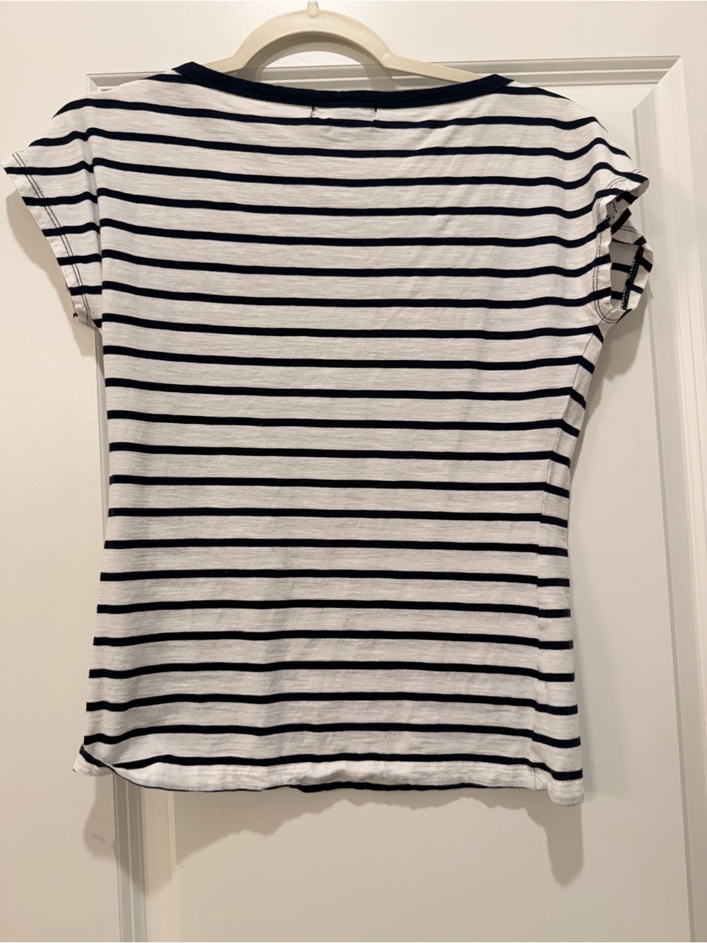 Lauren Ralph Lauren Navy and White Striped Tee with Button-Shoulder Detail - Picture 3 of 3